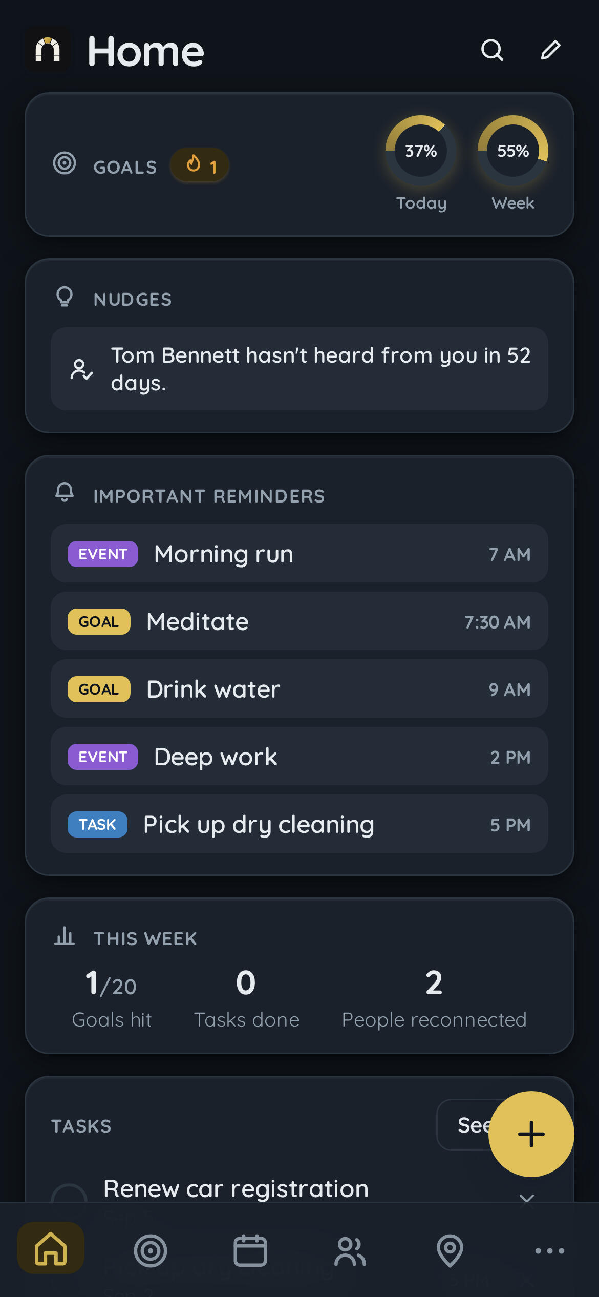 Scheduling App Home Screen